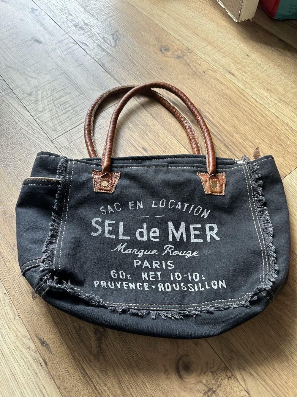Sel De Mer Upcycled Canvas Hand Bag Upcycled Canvas & Cowhide Tote Bag Black